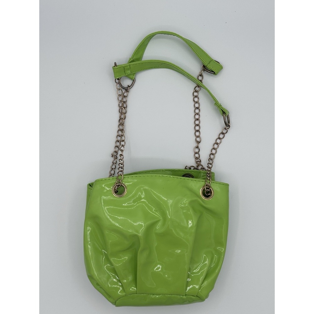 Y2K Neon Green Patent Mini Shoulder Bag Chain Strap Ruched Purse